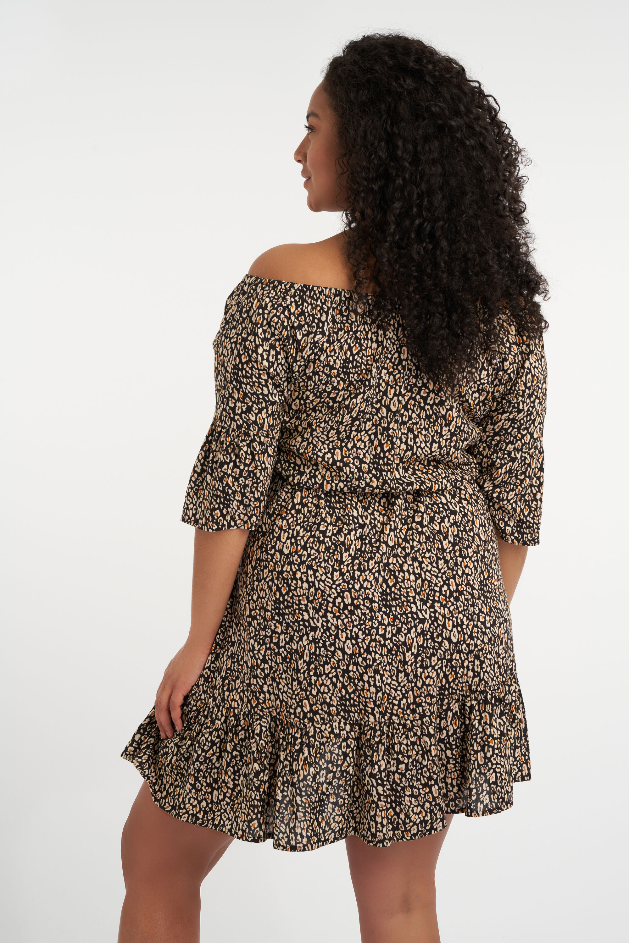 Schulterfreies Kleid mit Print image number 3