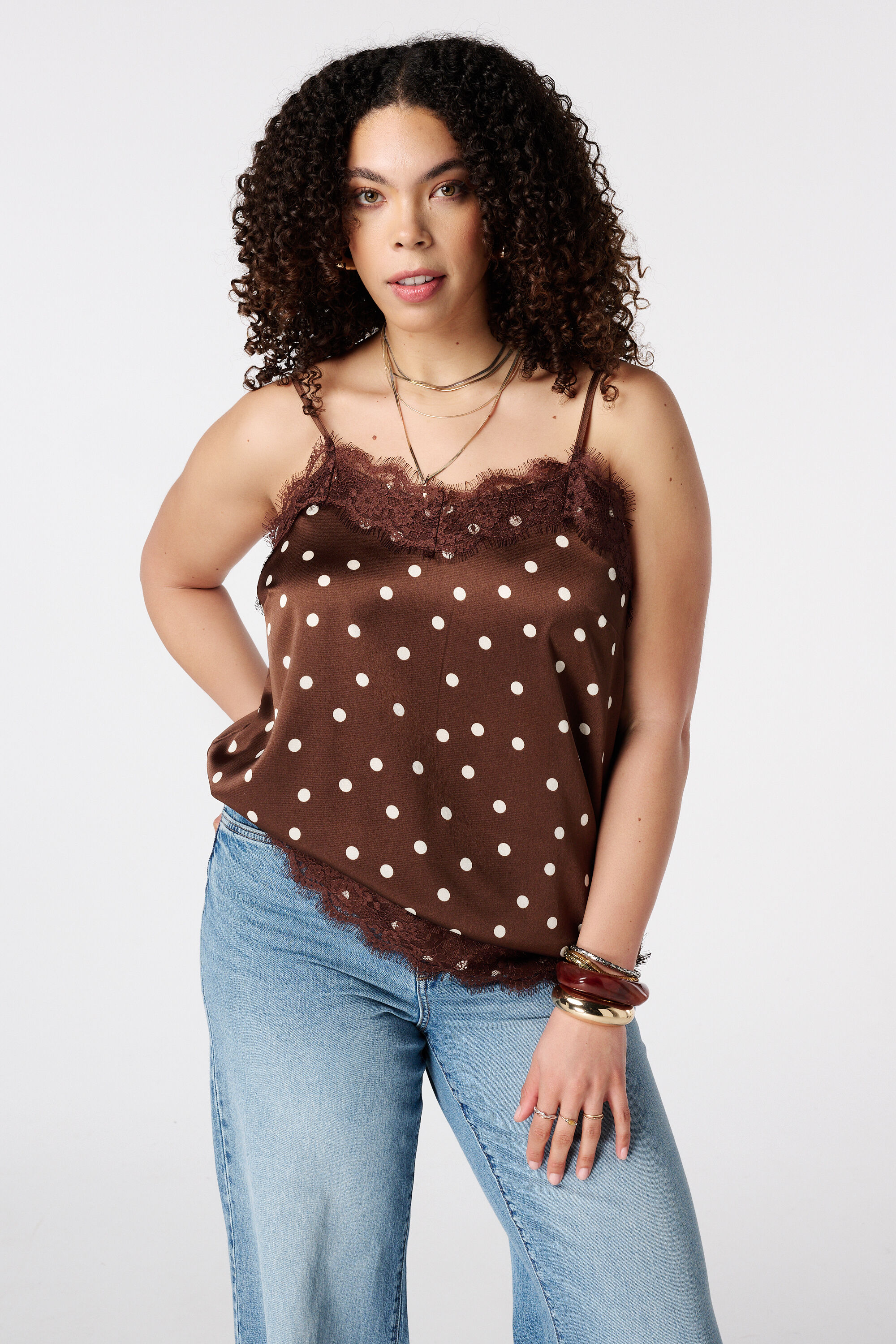 Polka-Dot-Bluse mit Spitze