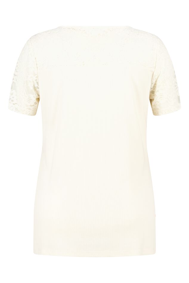 Rippen-T-Shirt mit Spitze image number 2