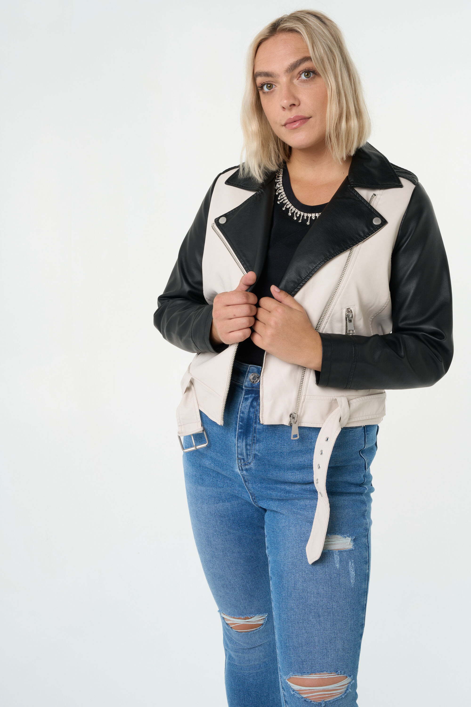 Zweifarbige Bikerjacke  image number 7