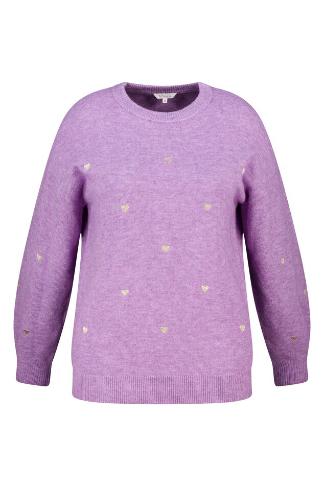Fein gestrickter Pullover mit gestickten Herzen image number 1