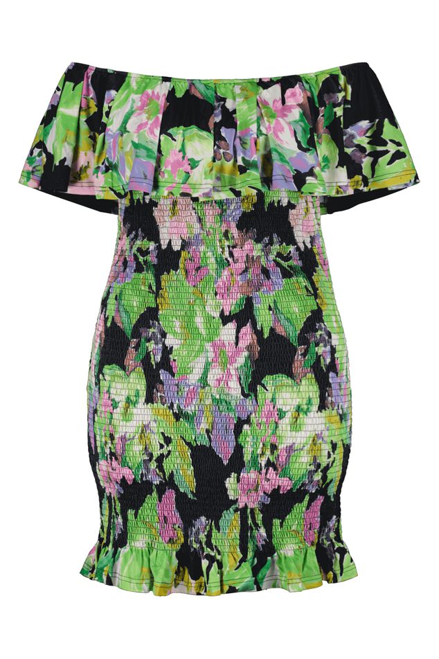 Schulterfreies Kleid mit Print  image 2
