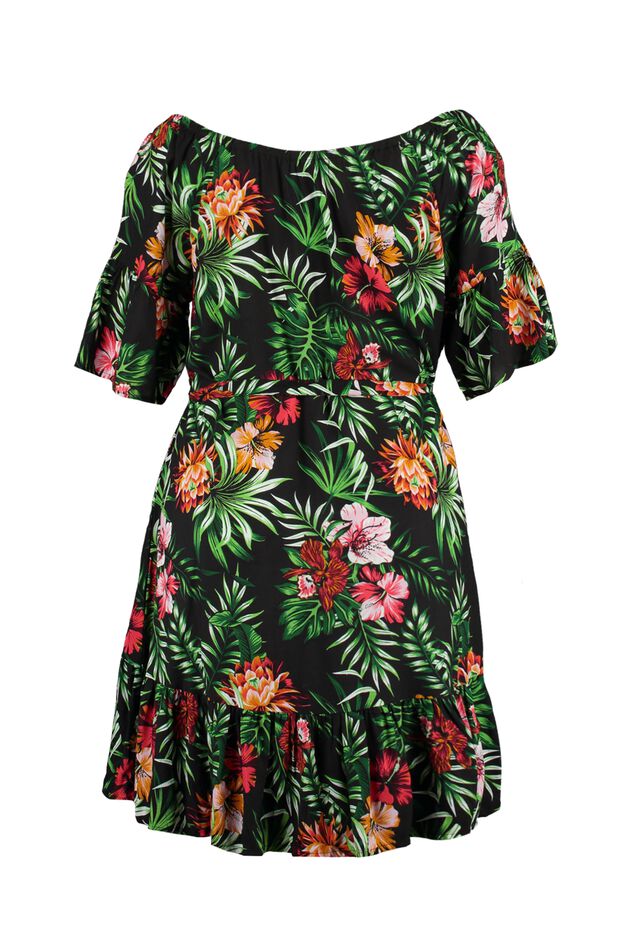 Schulterfreies Kleid mit Print image number 2