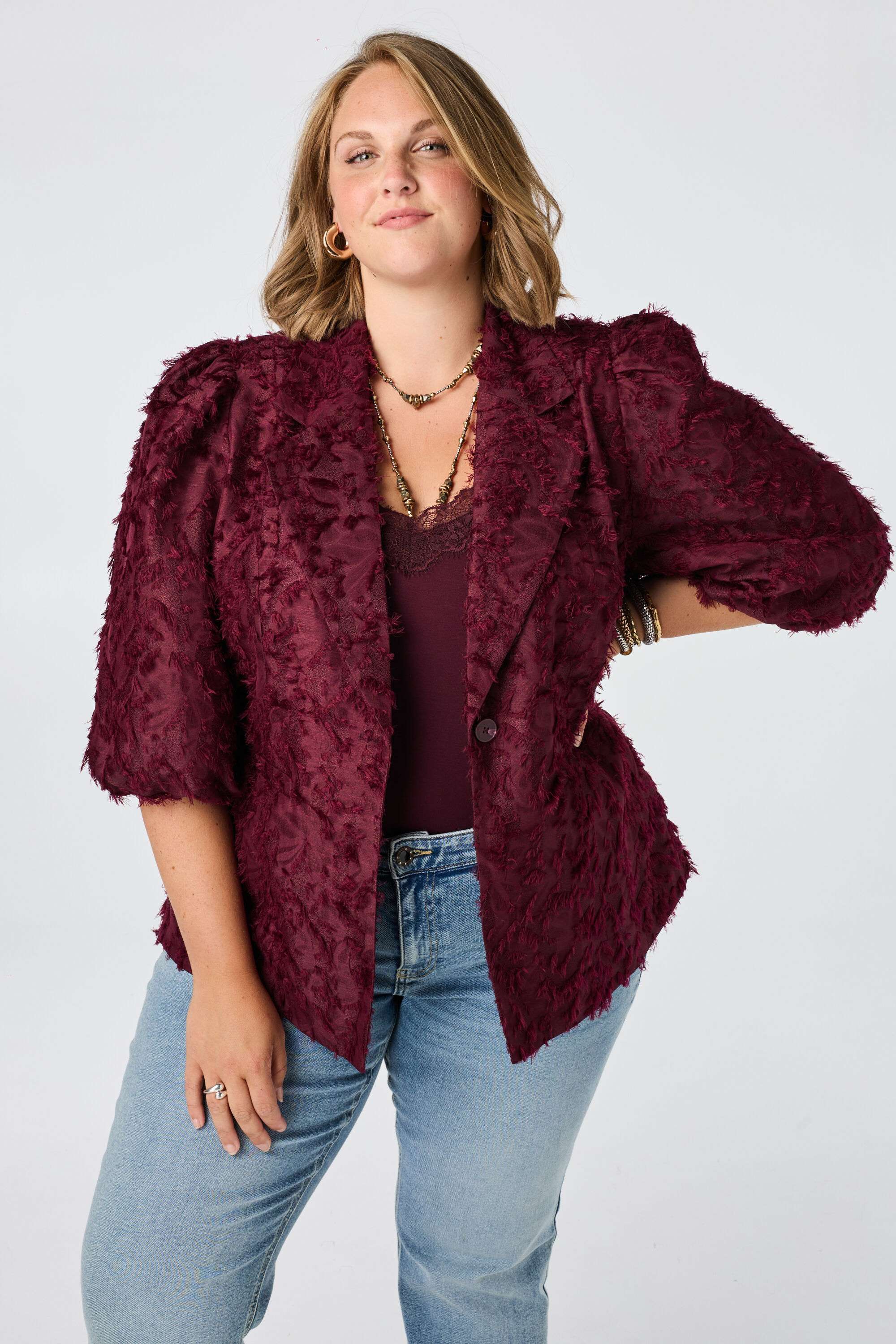 Flauschiger Blazer mit Puff&auml;rmeln image number 0