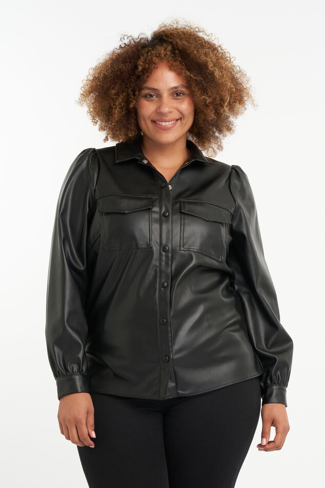 Kunstleder-Bluse mit bauschigen Ärmeln  image number 0