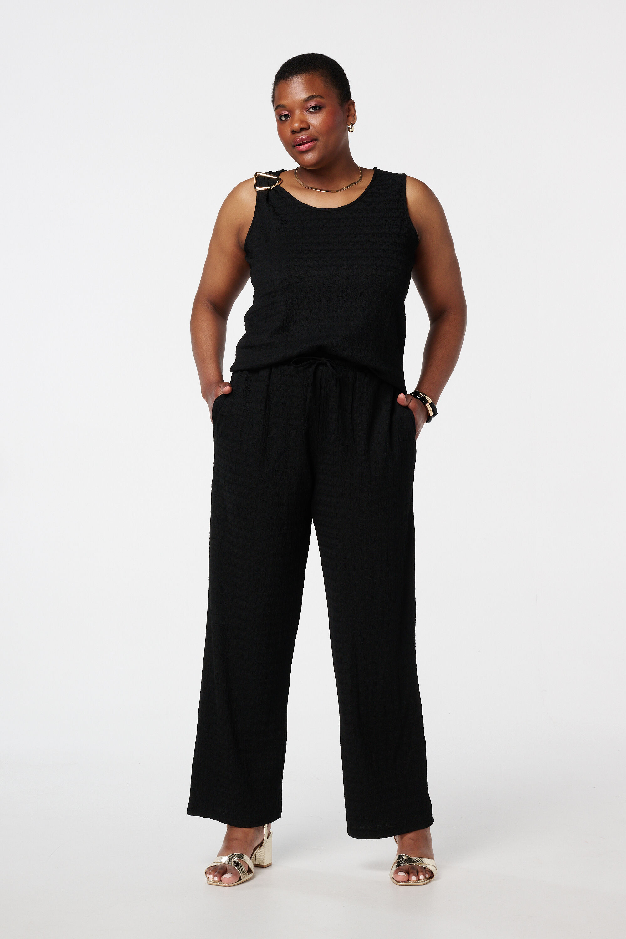 Strukturierte Hose mit Schleifenbund image number 0