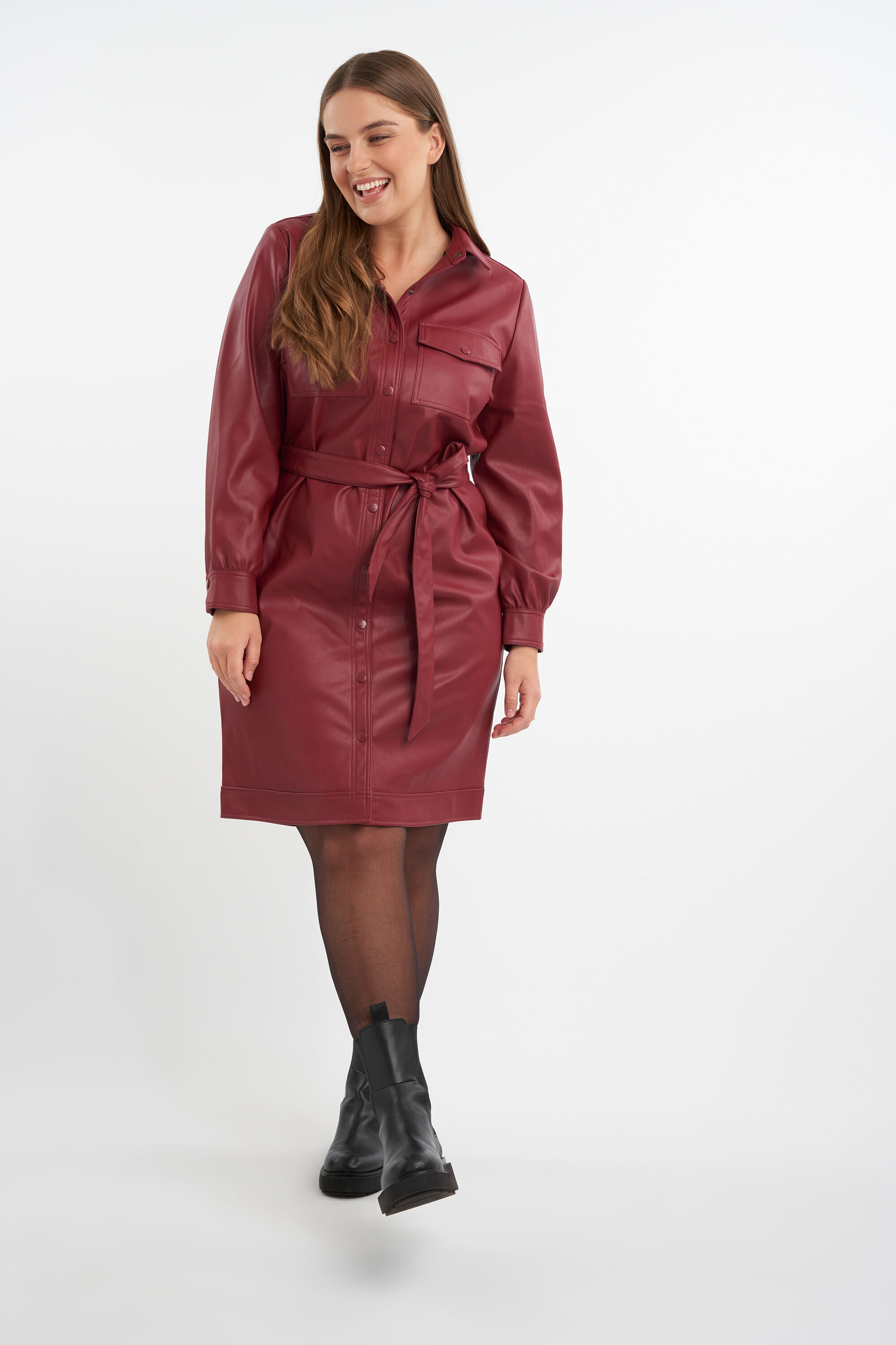 Kunstleder-Kleid mit Bindeg&uuml;rtel image number 6