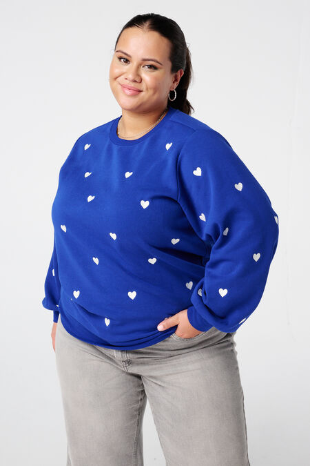 Pullover mit gestickten Herzen und Ballonärmeln Pullover mit gestickten Herzen und Ballonärmeln