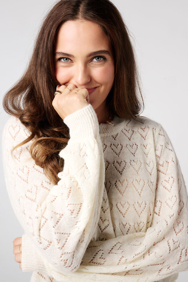 Ajour-Pullover mit Herzmuster image number 4