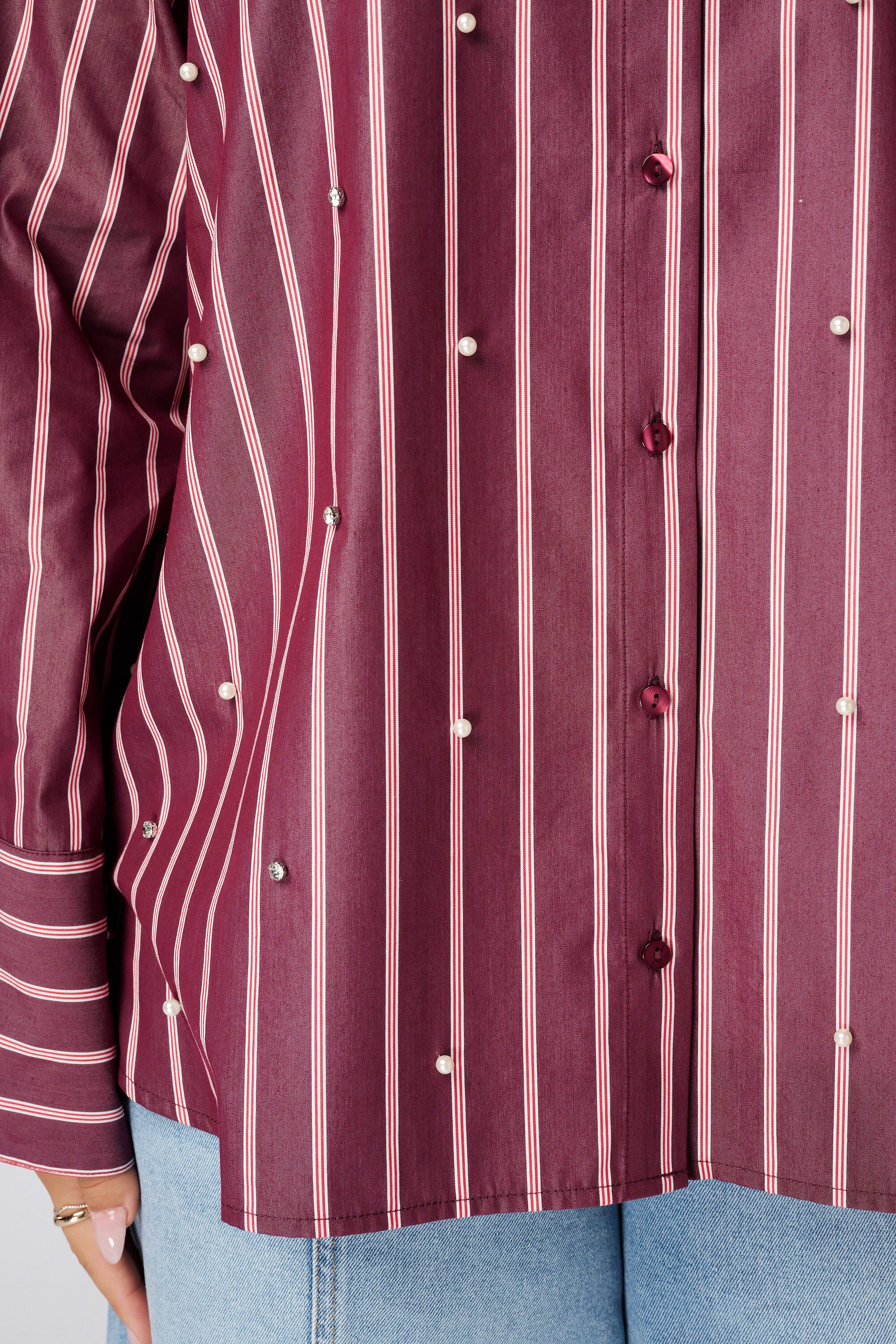 Gestreifte Bluse mit Perlen image number 6