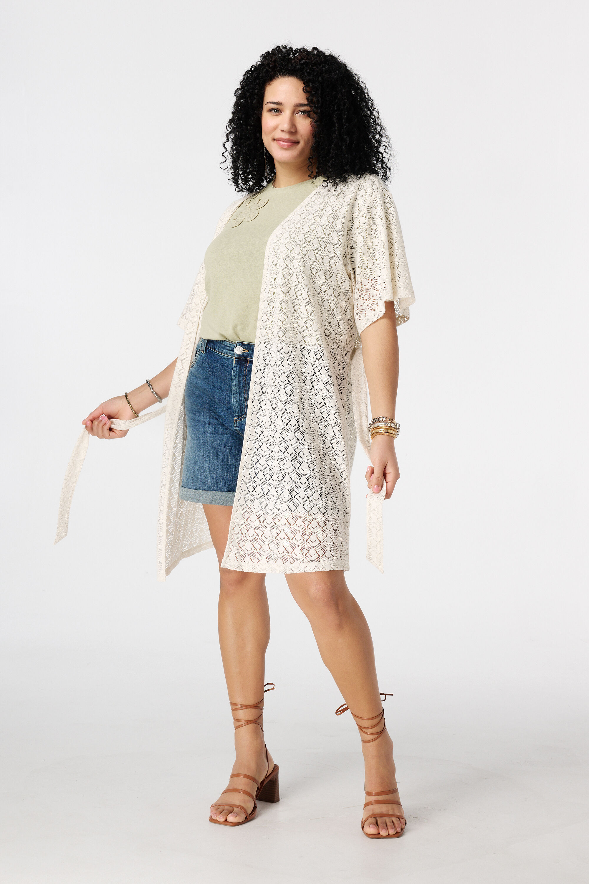 Lange Strickjacke mit Bindeg&uuml;rtel image number 5