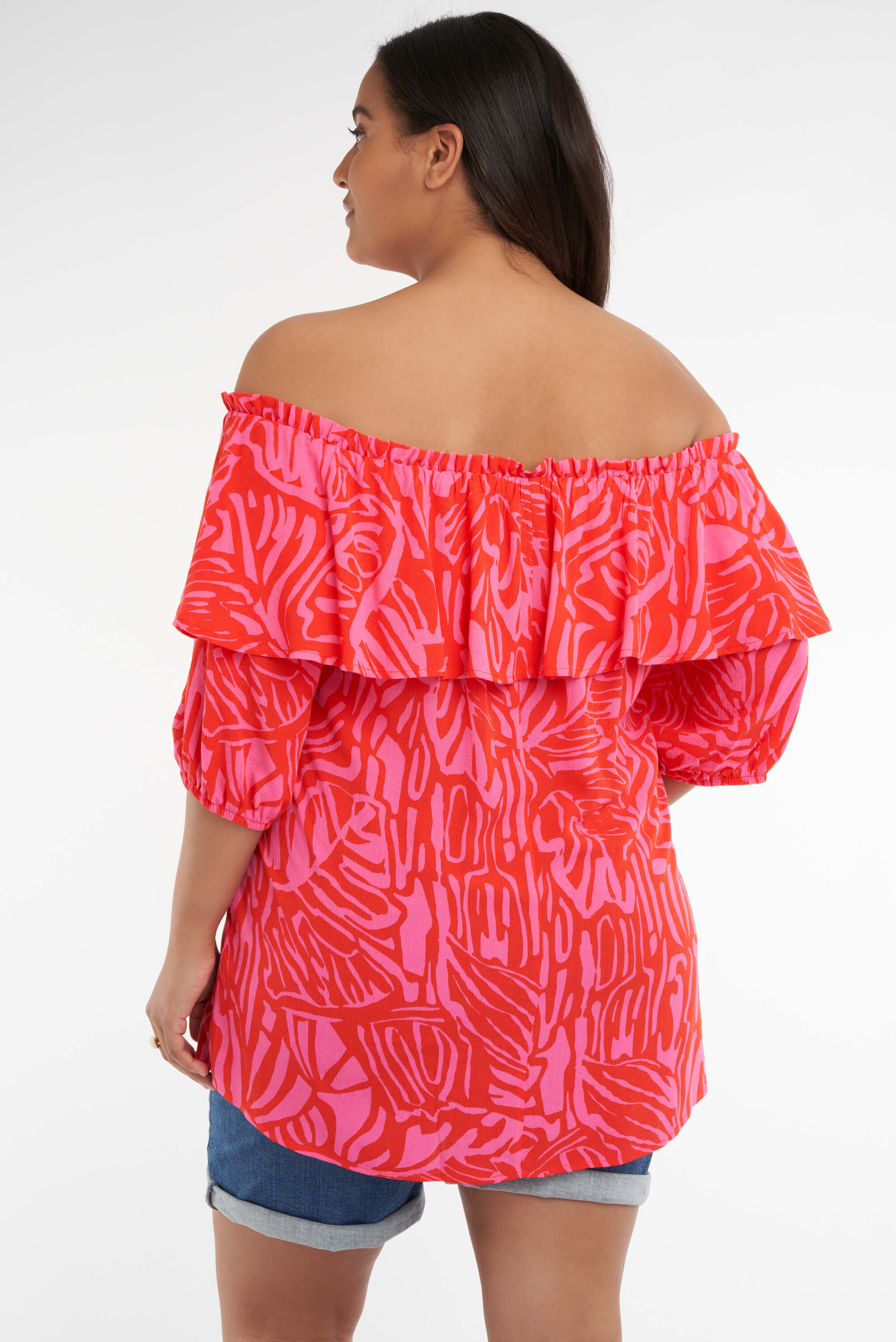 Schulterfreie Bluse mit Print  image number 3