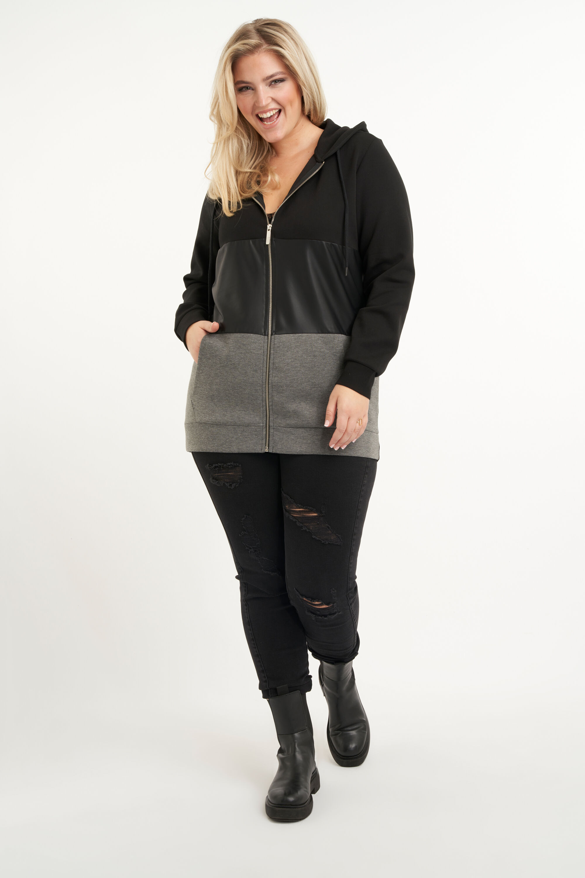 Cardigan mit Kunstleder  image number 5