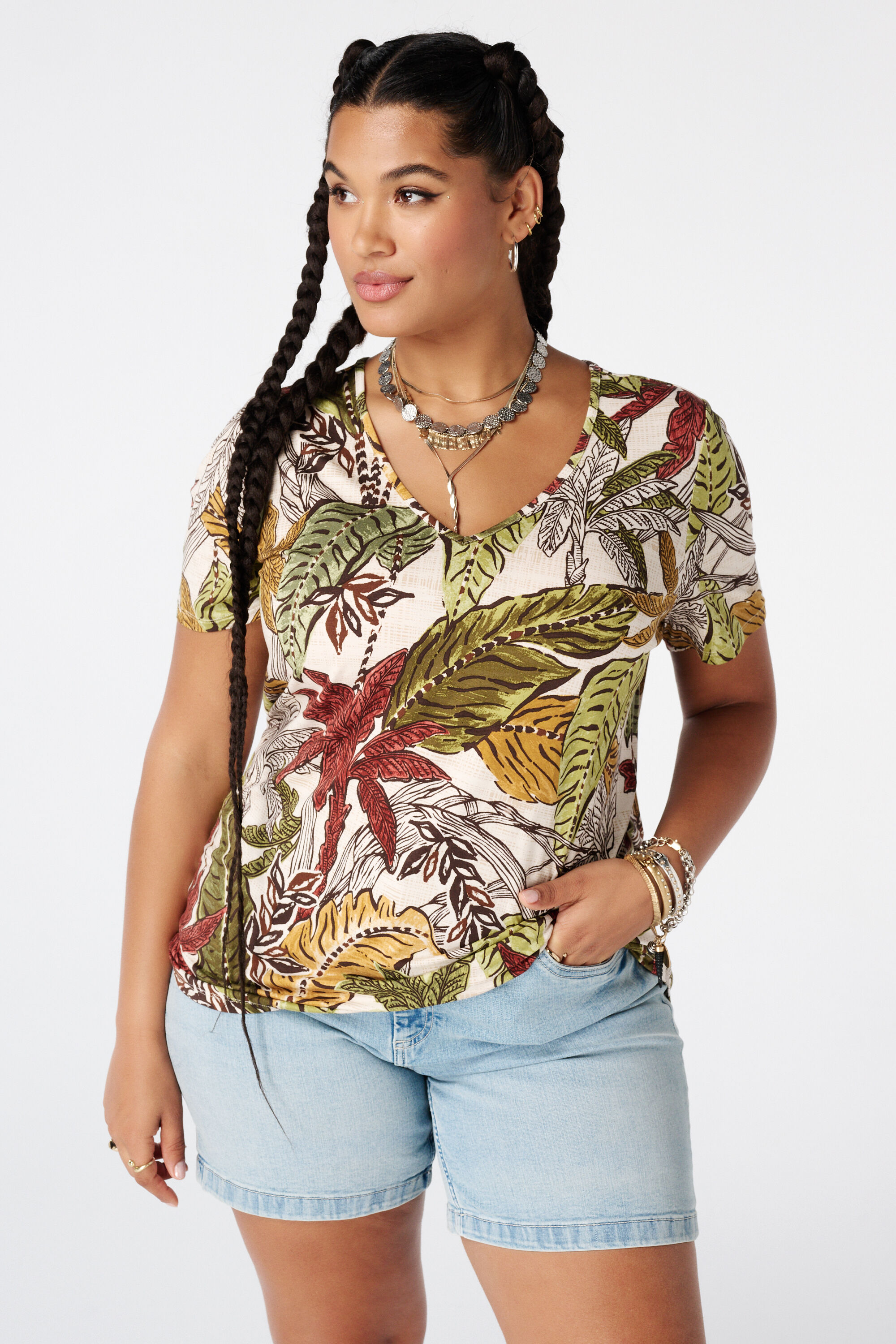 Top mit Print und V Ausschnitt
