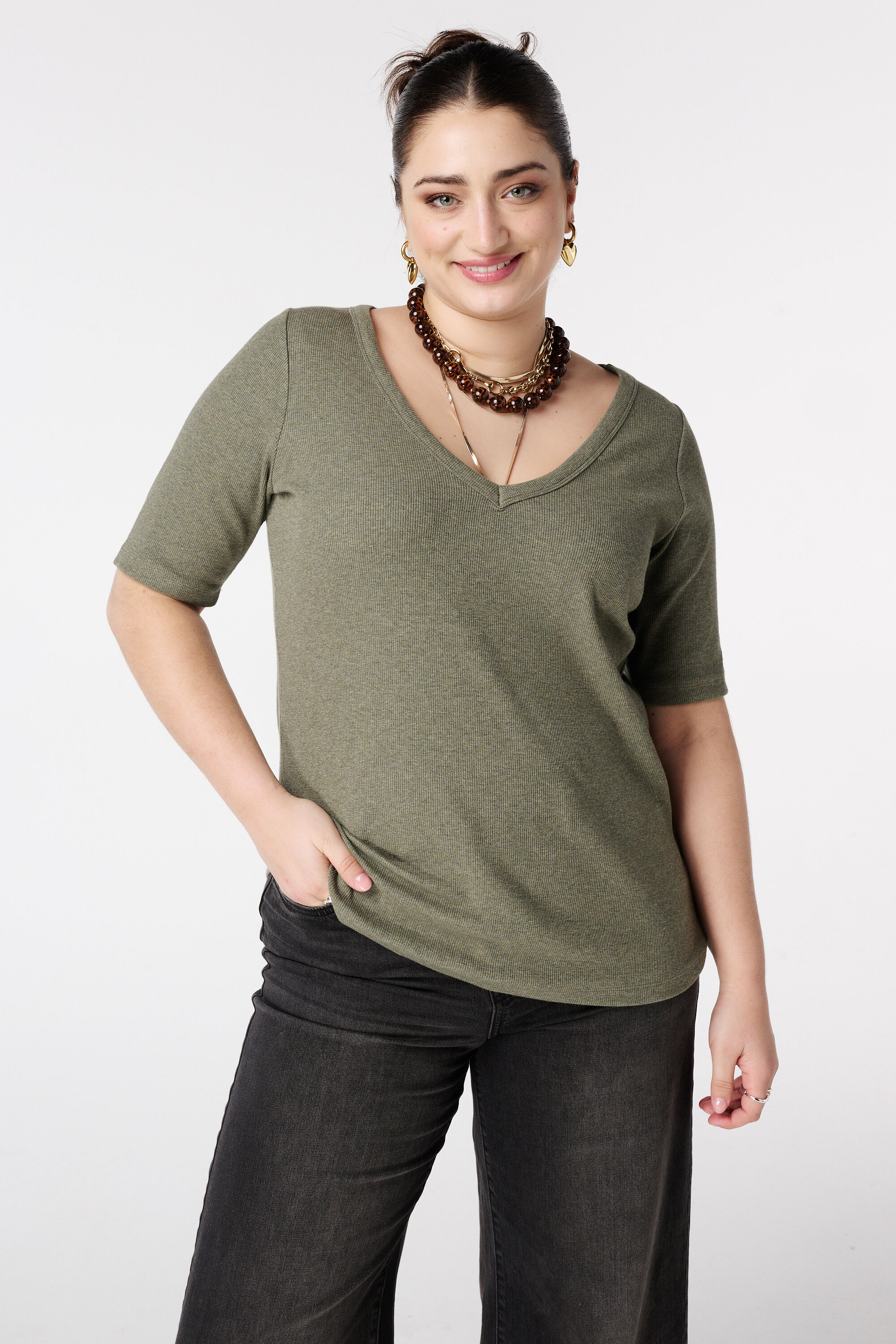 Ripp-Top mit V-Ausschnitt