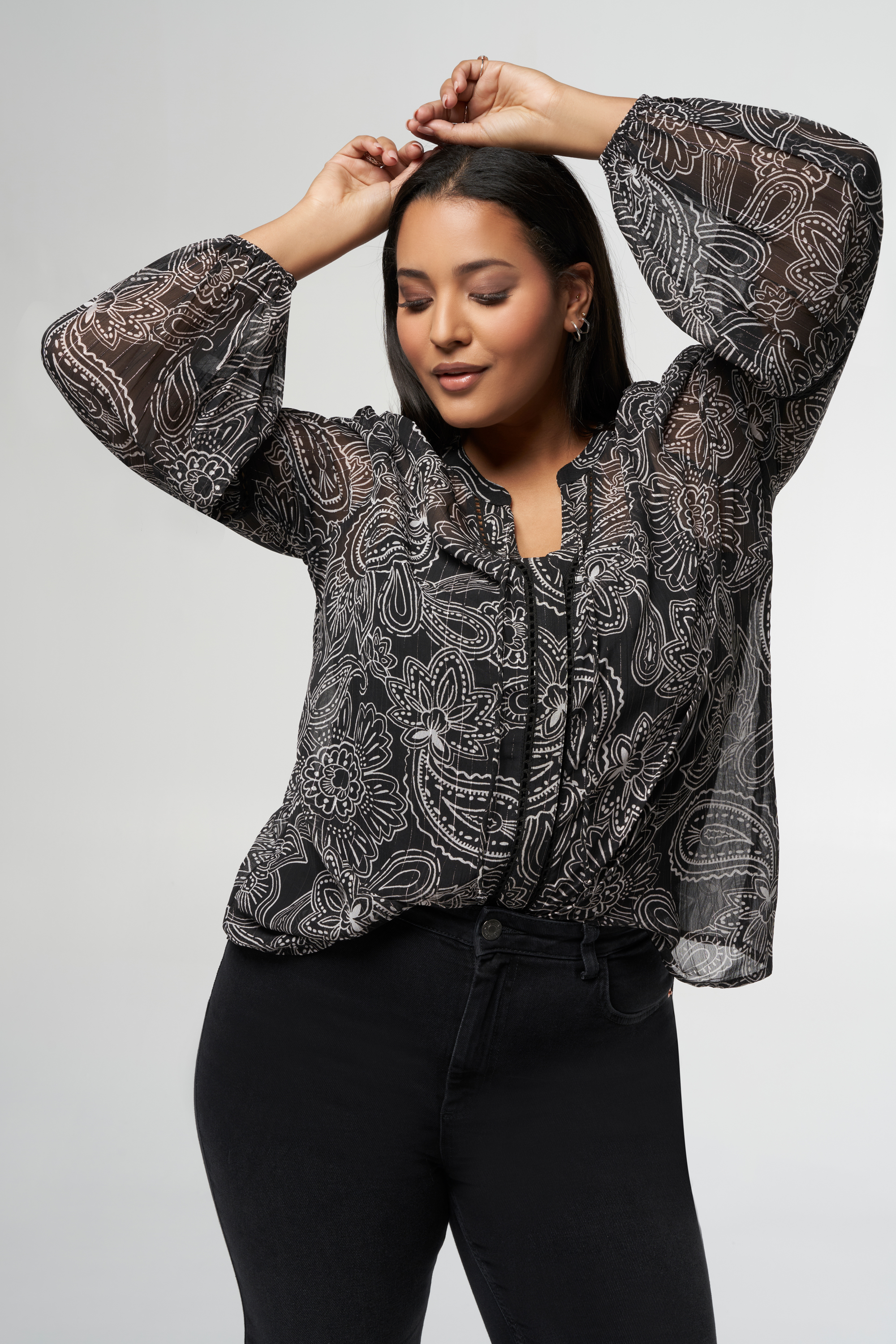 Damen Bluse mit Paisley-Print Multi schwarz-weiss | MS Mode