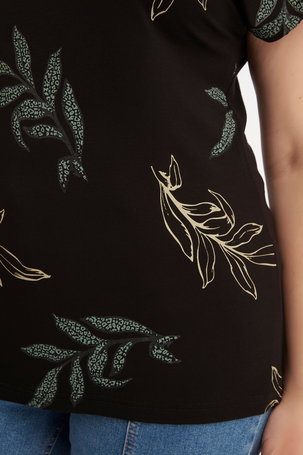 {5} T-Shirt mit graugrünem Botanik-Print | Official MS Mode® online store