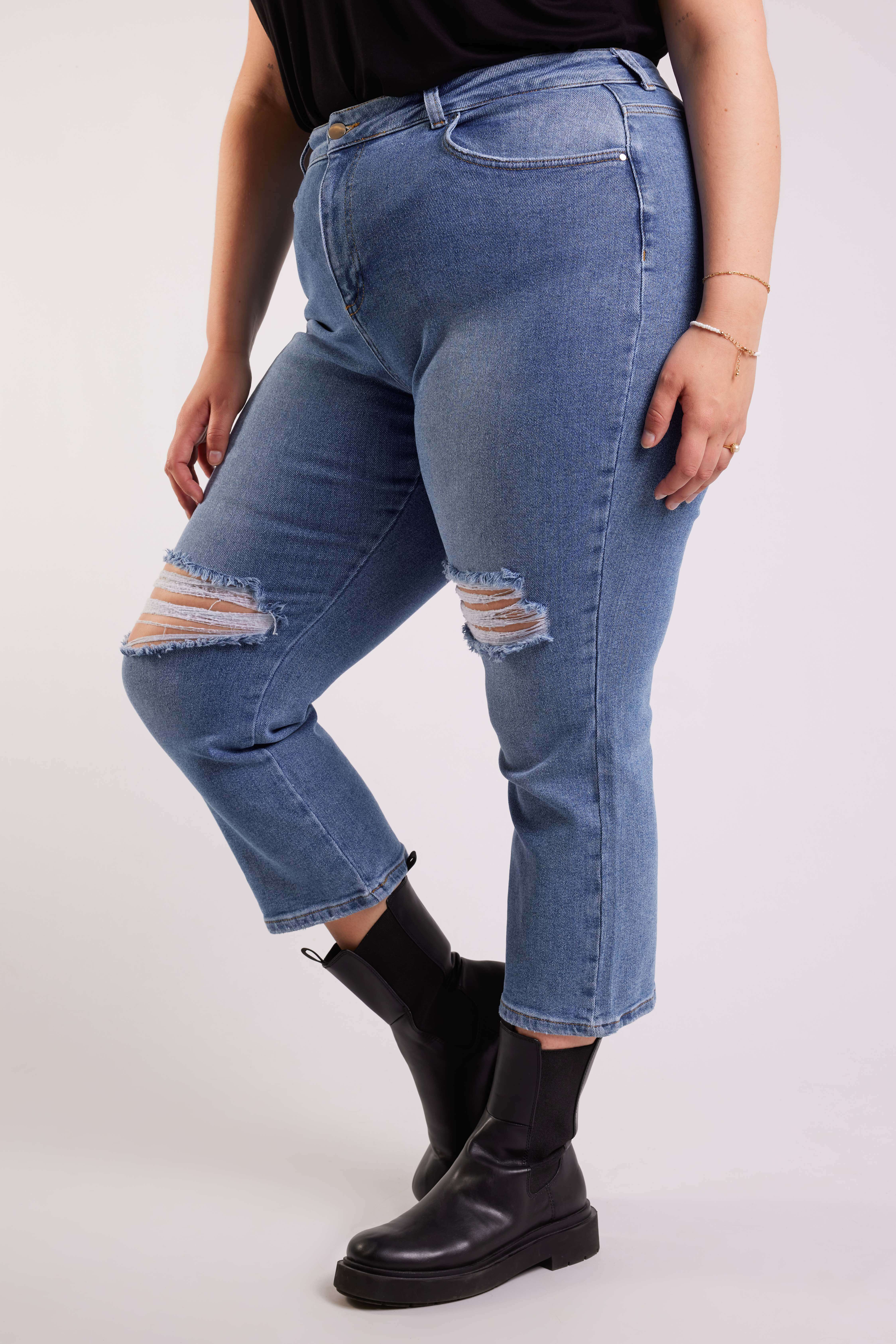Jeans mit weitem Bein und Destroyed-Details  image number null
