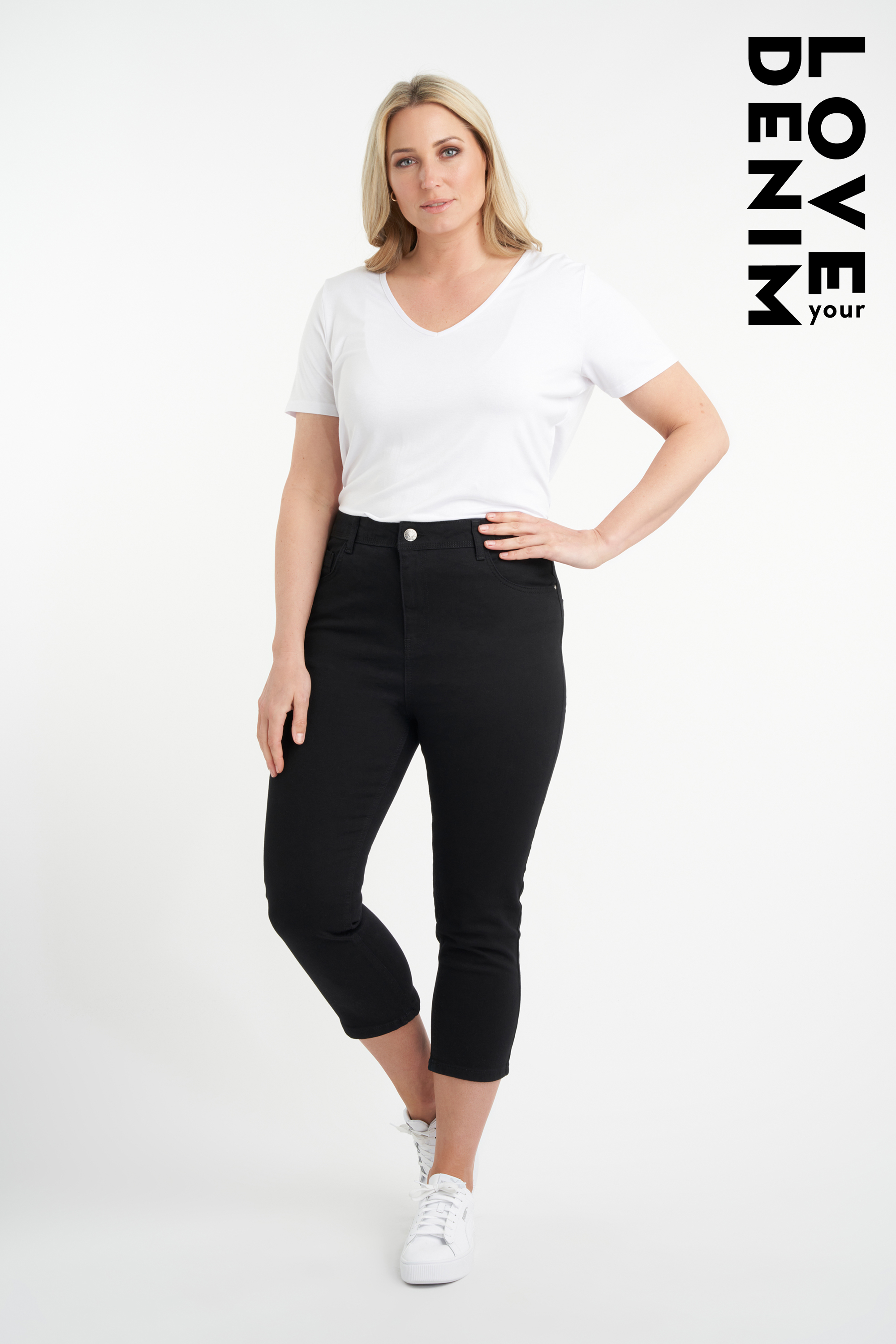 3/4 lange Skinny-Leg-Jeans mit hoher Taille CHERRY image 0