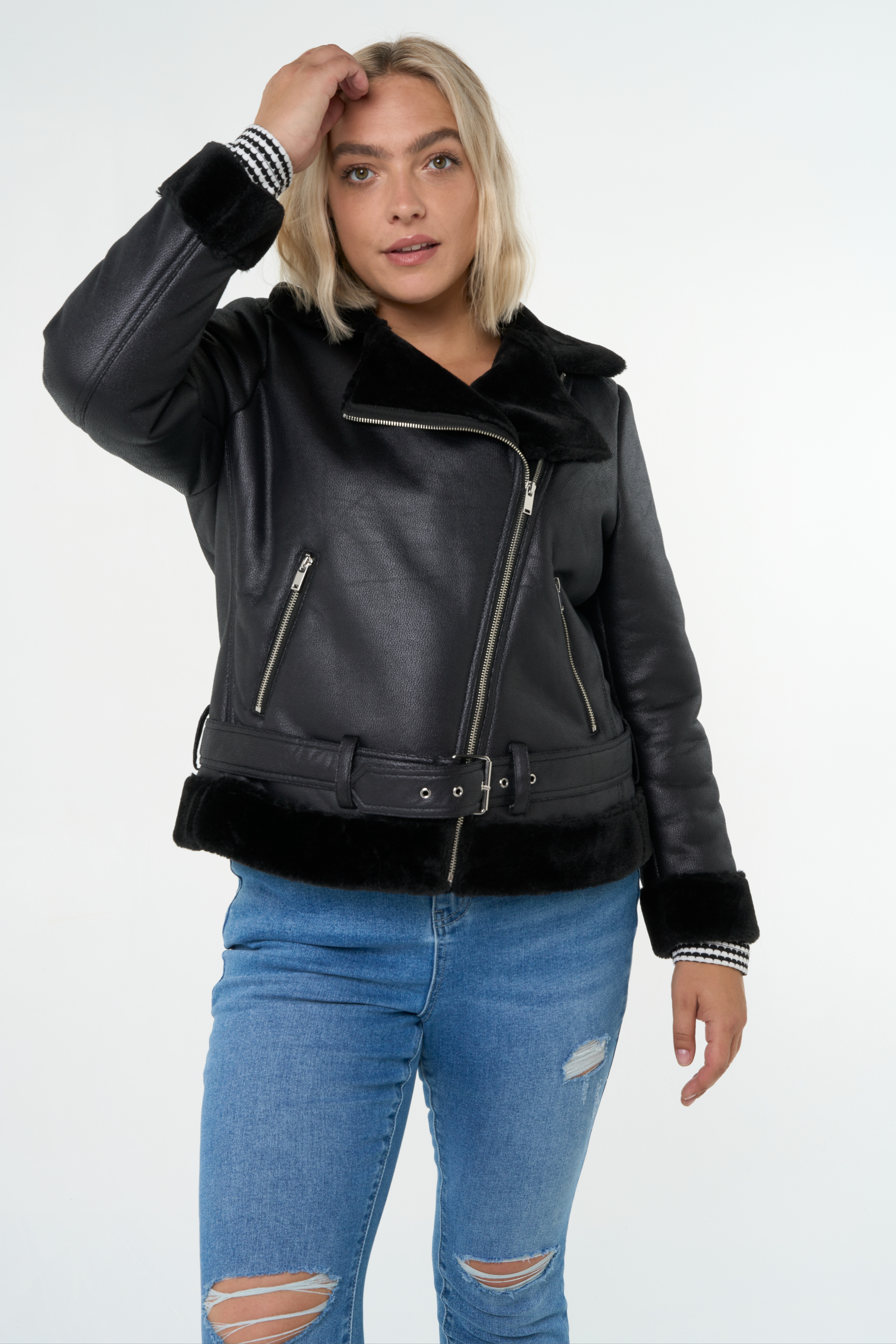 Damen Bikerjacke mit veganem Fell MS Mode