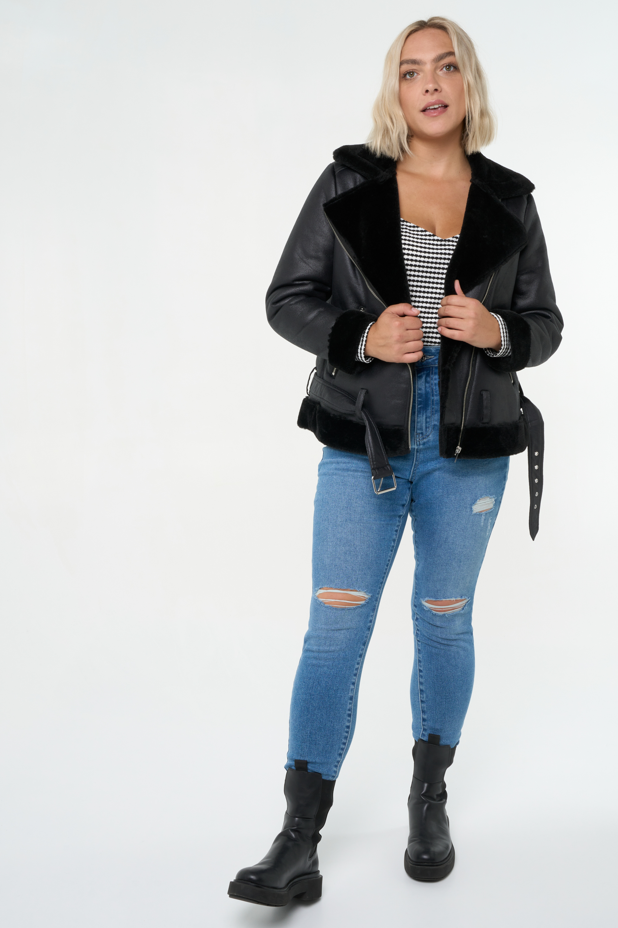 Damen Bikerjacke mit veganem Fell MS Mode