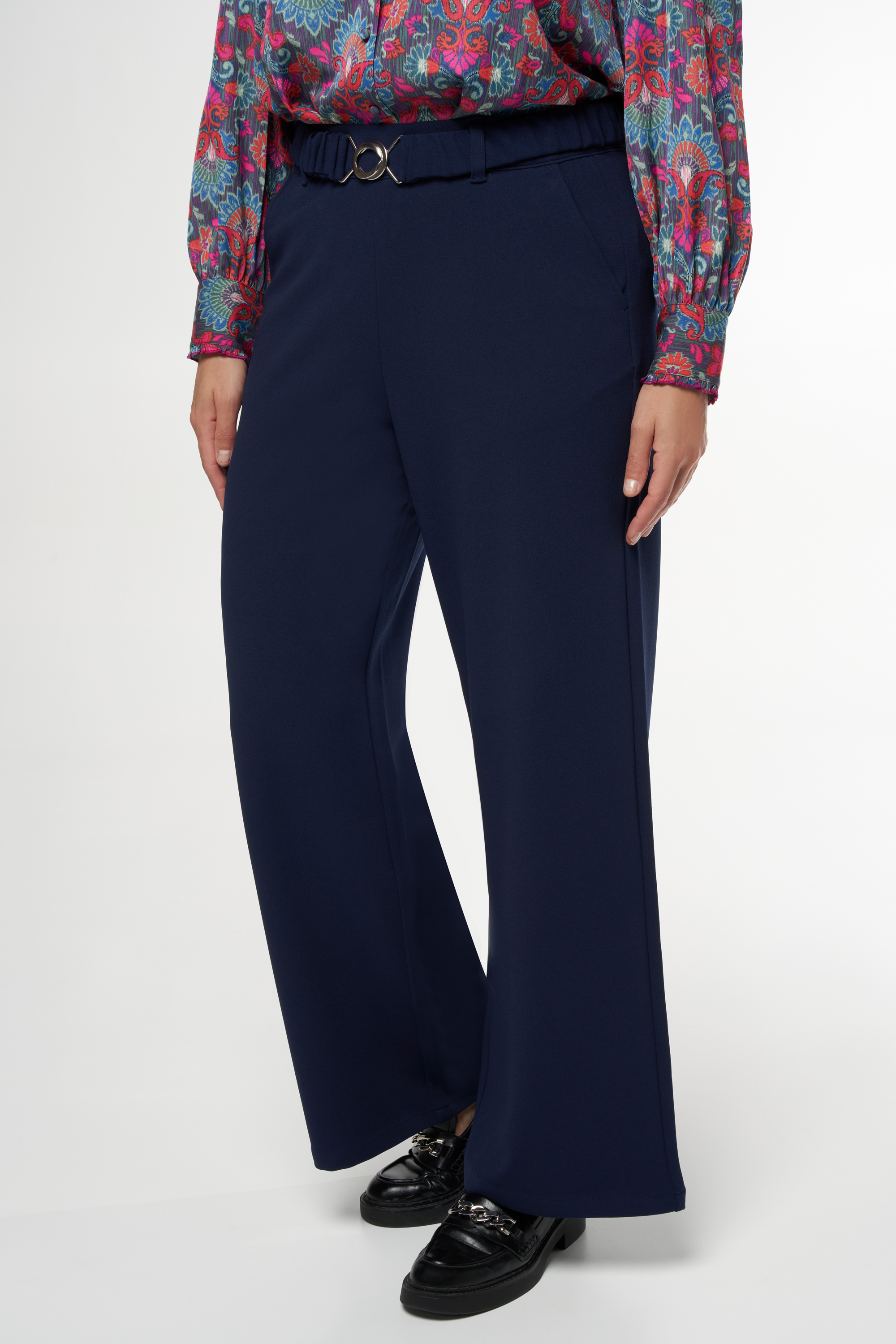 Damen Hose mit dazu passendem Gürtel Navyblau | MS Mode | Stoffhosen