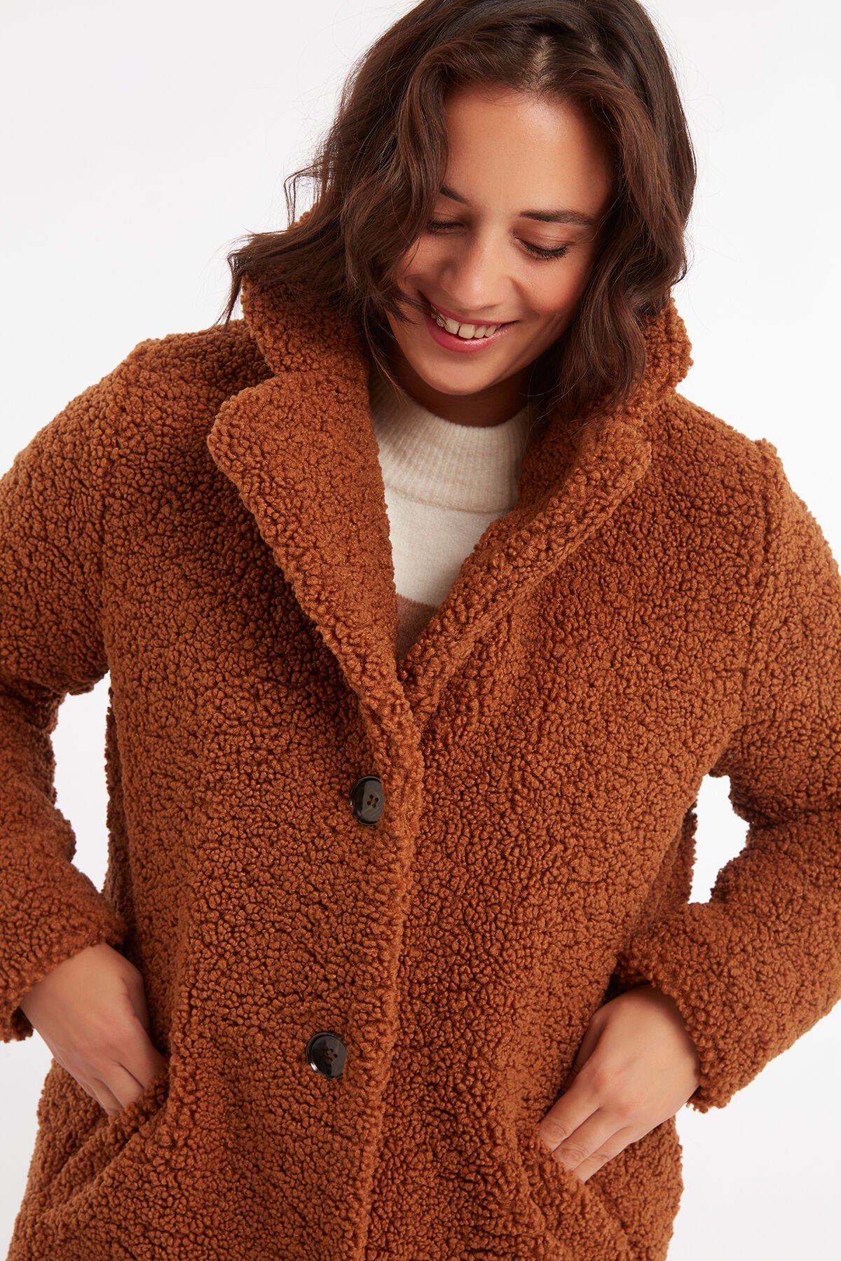 Damen Teddy Mantel Cognac Official Ms Mode Online Store