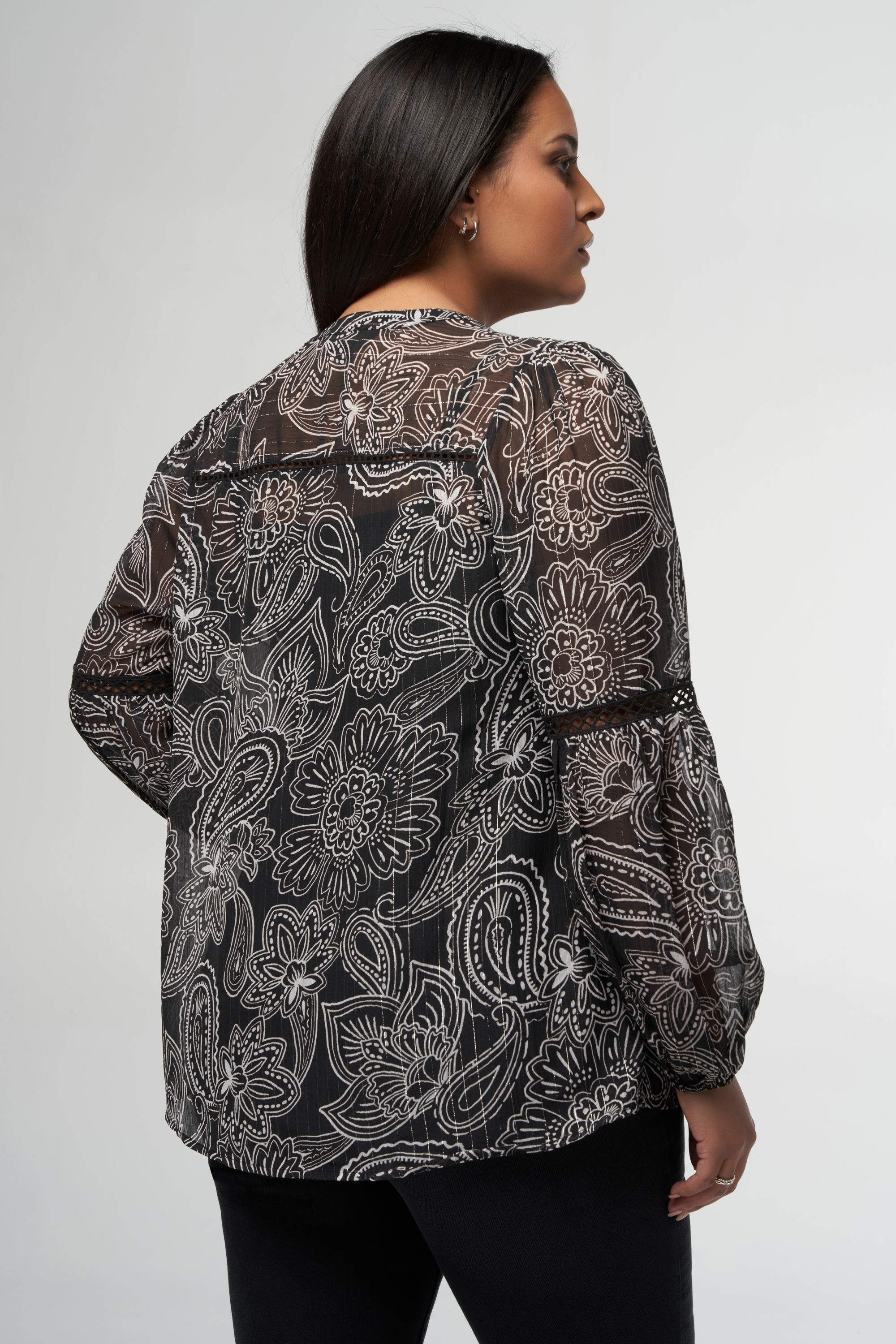 Mode | Multi mit Paisley-Print Bluse Damen schwarz-weiss MS